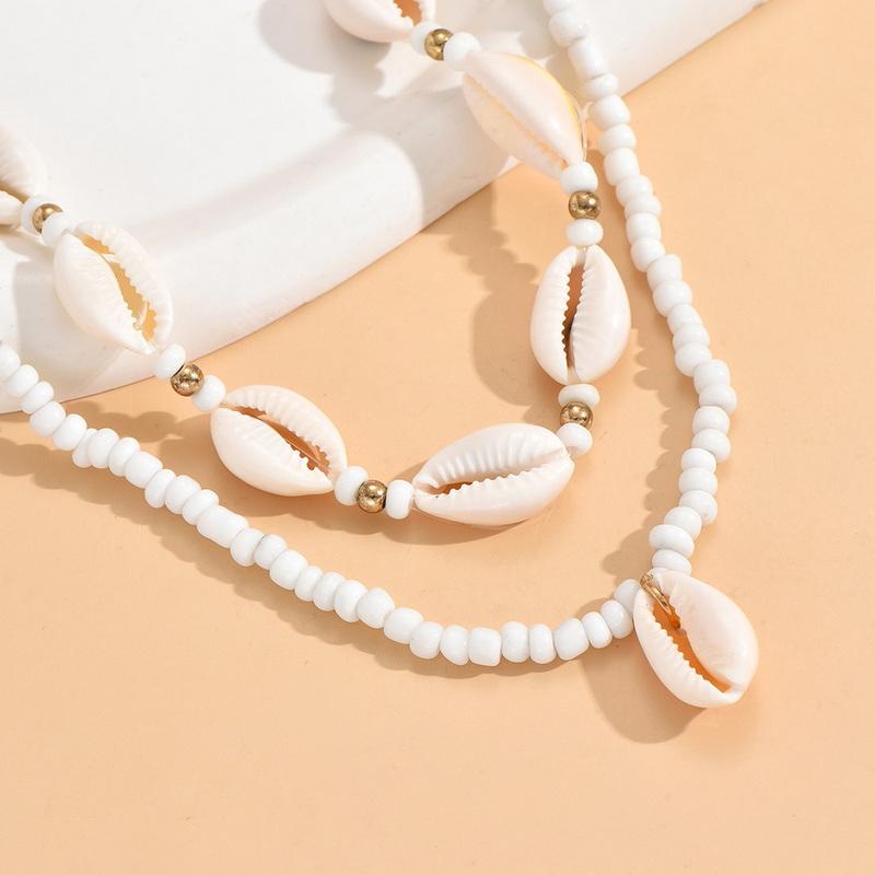 Double Layer Beach Seashell Choker Necklaces Bohemian Natural Shell Short Collar For Women Rope Chain Choker Accessories