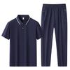 Men's Summer Cotton Polo Shirt & Straight-Leg Pants Set - Short Sleeve, Middle-Aged Sportswear