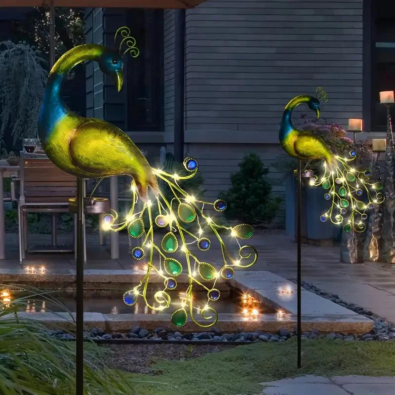 Metal Peacock Lawn Decor with Solar LED Lights Garden Ornament Outdoor Decor Landscape Decorative Sculpture