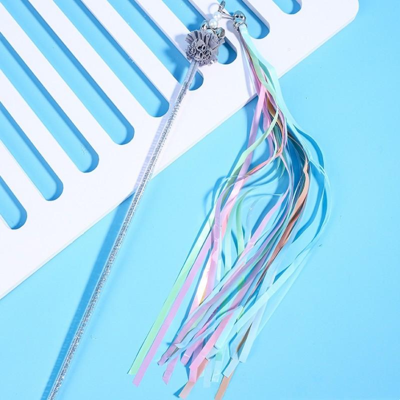 Cat Toy Rainbow Tassel Cats Stick Long Handle Cat Toys Interactive Tassel Toys for Cats Teasing Pet Toy with Bell Pet Supplies