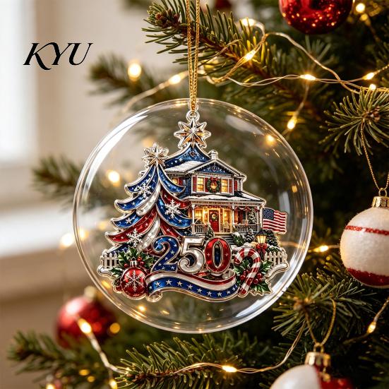 Decorative Mantel Fence Accents 250th Anniversary Acrylic Hanging Ornament, Double Side Printed Festive Holiday Decor Christmas Door Window