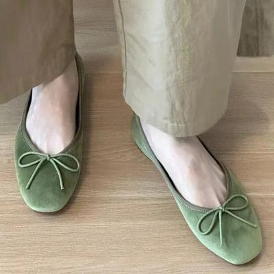Fashion Bow Flats Suede Women Shoes Elegant Soft Sole Shallow Ballet Dance Shoes 2024 New Fad Autumn Shoes Dress Party Zapatos
