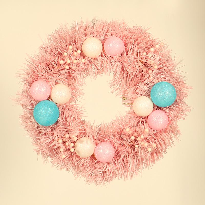 Pink Macaron Christmas Wreath with PVC Ornaments - Decorative Door Hanger for Kids 30cm wreath