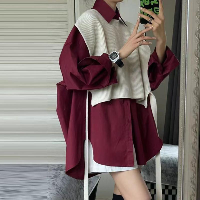 

ZANZEA Женские осенние рубашки с длинным рукавом из двух частей