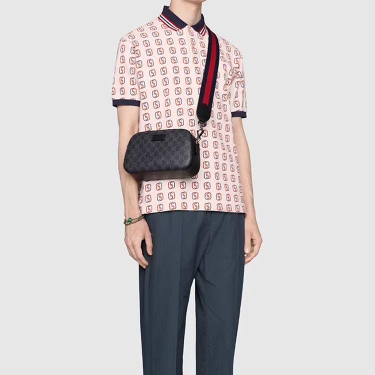 Gucci Vintage Logo Stripe Web Leather Logo Canvas And Leather Camera Bag Men Shoulder Bag Black Gray 574886-K5RLN-1095