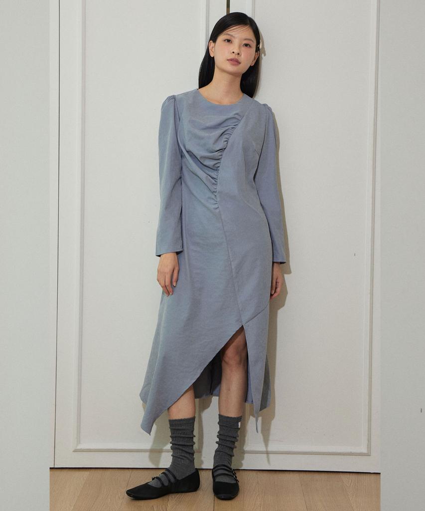 Delaidy Alluring Shirring Dress (Blue Gray)