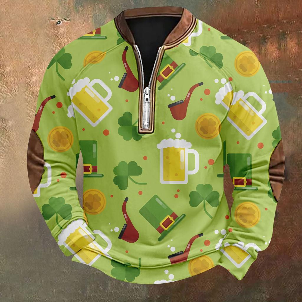 Men's St. Patrick's Day Vintage Casual Zip Sweatshirt Outdoor Casual Top