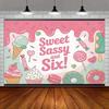 2D 6th Birthday Sweet Treat Background Cloth, Pink Ice Cream Party Backdrop