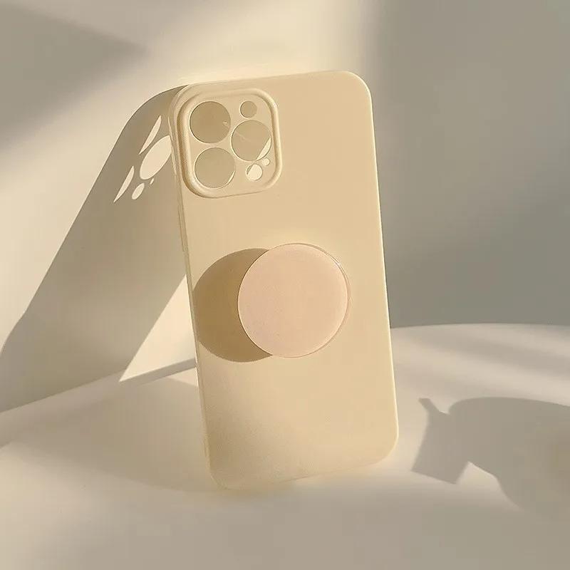 Candy Color With Holder Shockproof Case For iPhone 16 15 14 13 12 11 Pro Max Plus Plain Soft Silicone Bumper Cover
