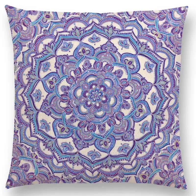 New Fantastic Snowflake Flowers Gorgeous Floral Doodle Colourful Decorative Pattern Mandalas Cushion Cover Sofa Pillow Case