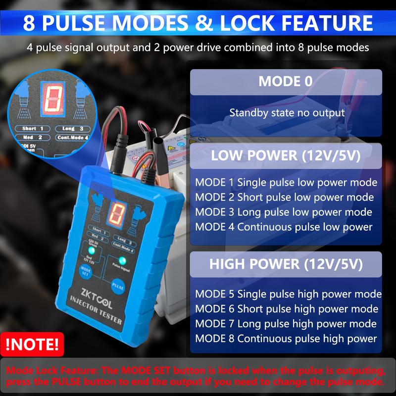 Kit d'outils de test et de nettoyage universels pour injecteurs de carburant avec 8 modes d'impulsion, double canal 4 fils (pour 2 injecteurs), Adaptateurs 8 Tailles,