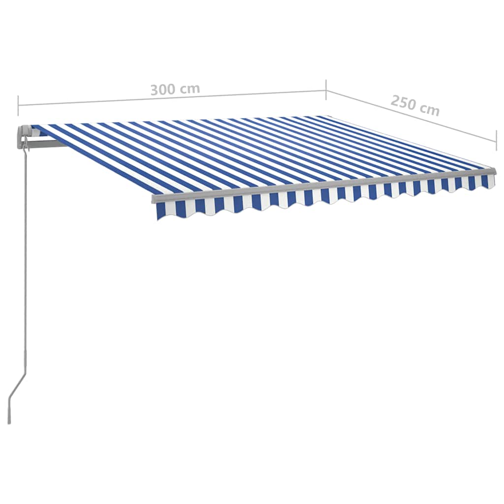 Manual Retractable Awning with LED Lights 300 X 250 Cm Blue and White