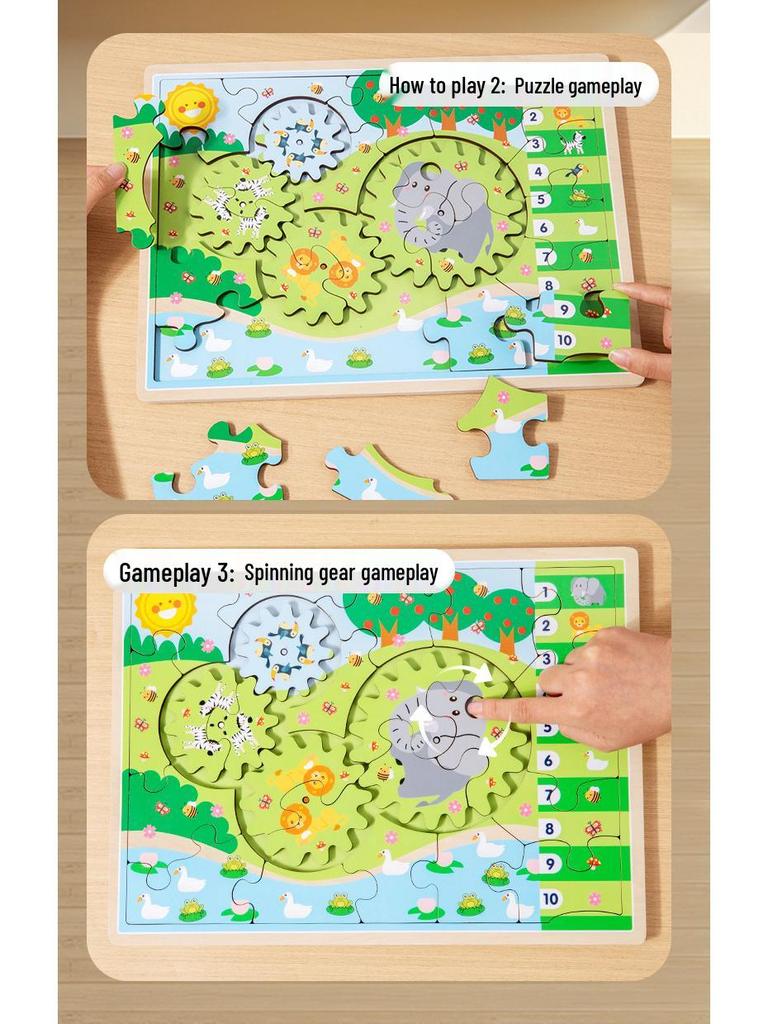 Children's Interactive Gear & Animal Puzzle Blocks for Kindergarten