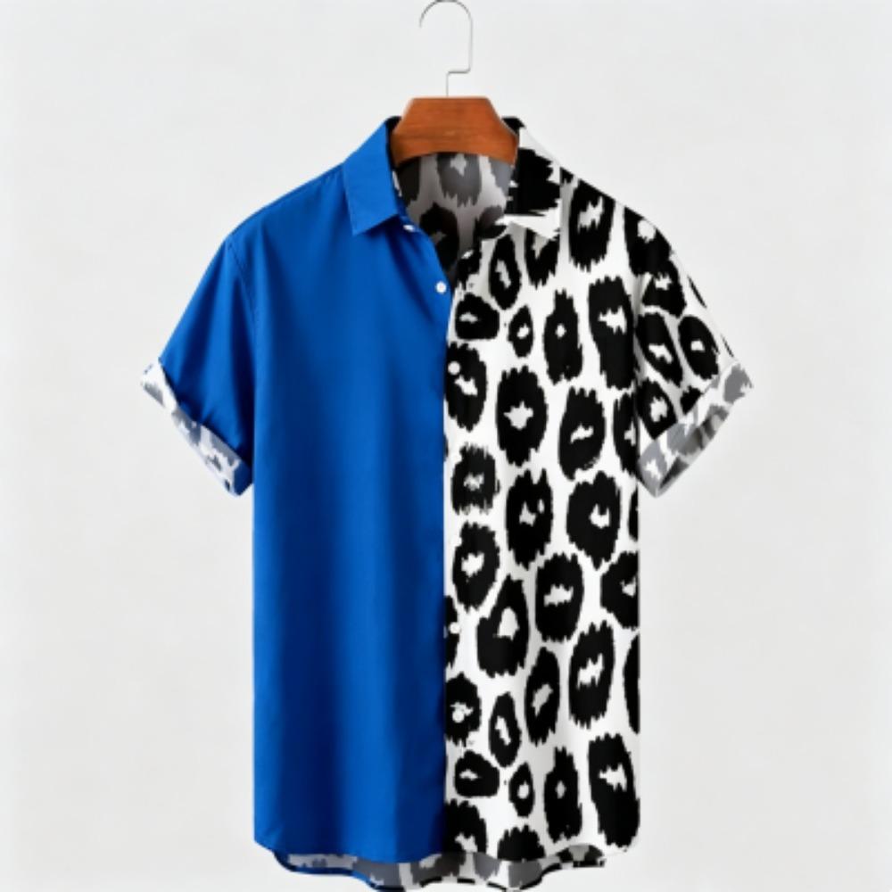 Camicia Estiva Bicolore con Stampa Leopardo Abbigliamento da Vacanza Hawaiana Moda Maschile Camicia Stile Spiaggia Camicia Quotidiana da Uomo e Donna