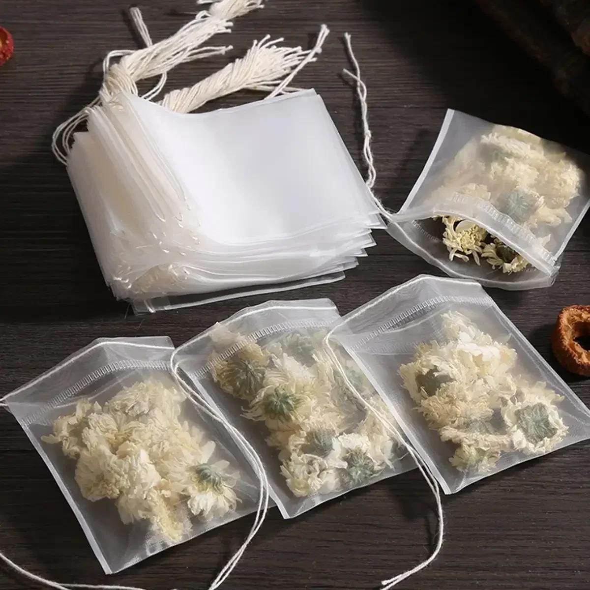 

100Pcs Tea Bags Disposable Filter Bags for Tea Infuser with String Heal Seal Food Grade Non-woven Fabric Empty Tea Filter Bags 5x7 белый