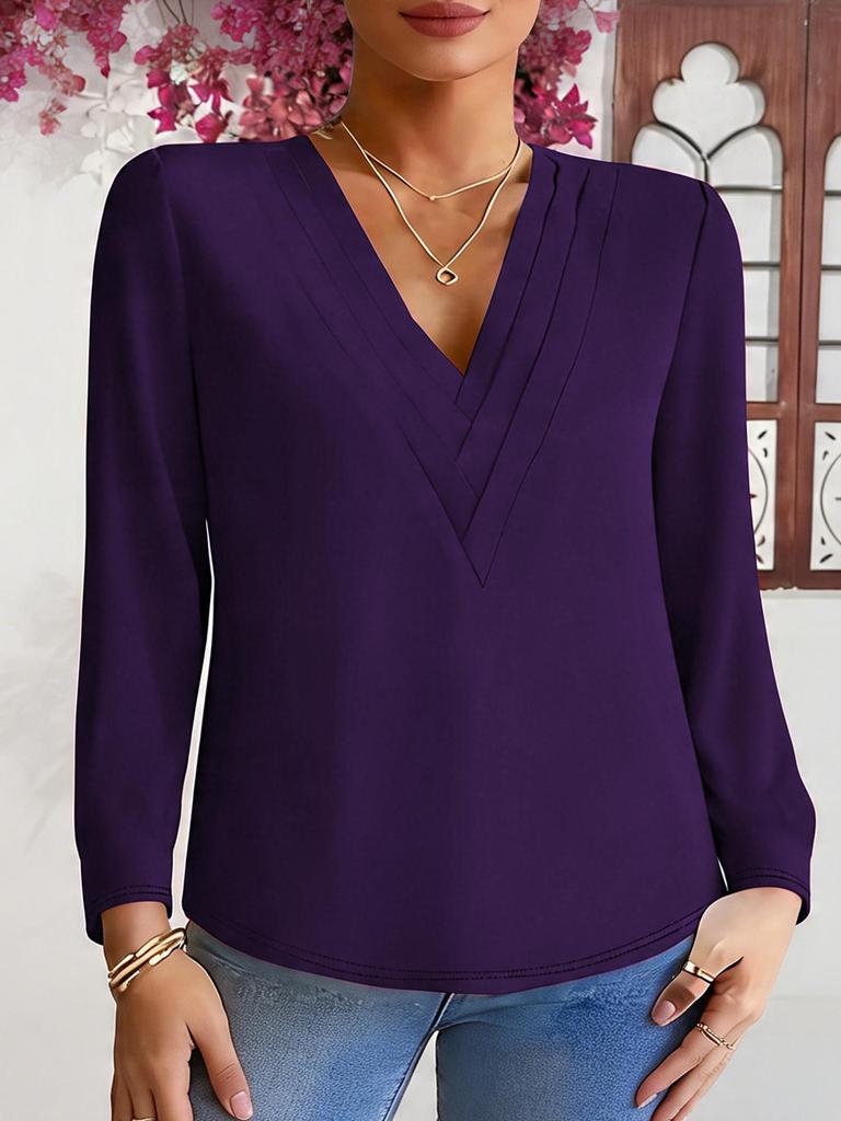 Elegant Vneck Longsleeve Womens Solid Top 2025 Autumnwinter Collection