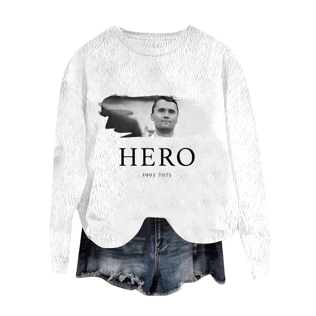 Women's Fashion Round Neck Pullover Top Long Sleeve Tee Printed Sweatshirt