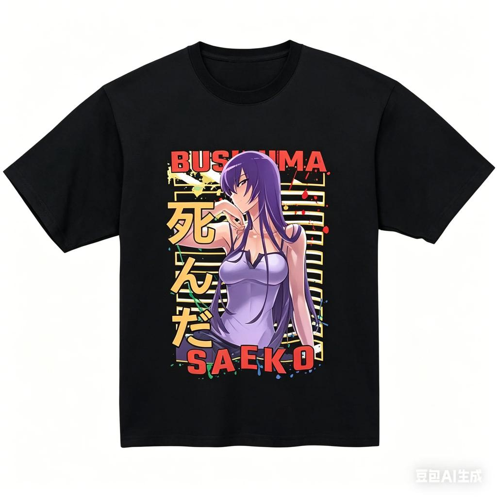Vibrant Retro Anime Graphic T-shirt Featuring Saeko Busujima from Highschool of the Dead for Dedicated Anime and Manga Loving Fans