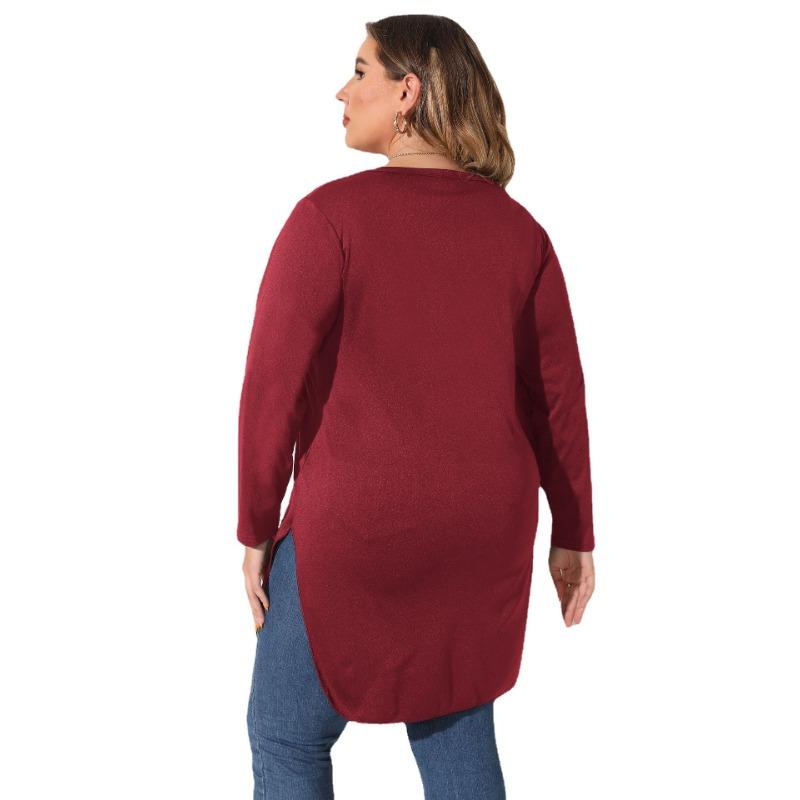 חולצת נשים אביב וסתיו חולצות ארוכות בינוניות במידות גדולות חלול חולצות עם שרוולים ארוכים