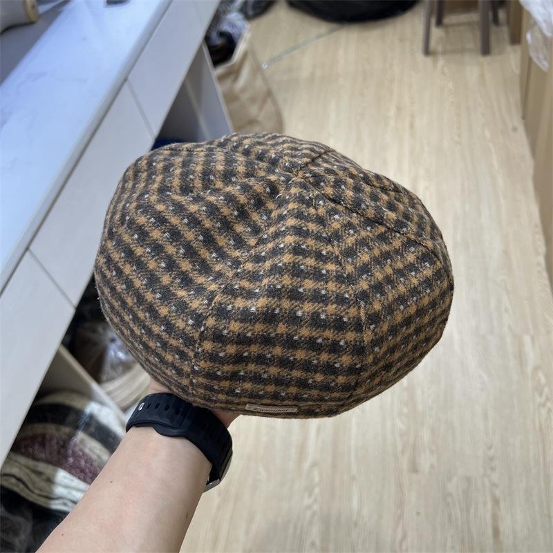 

Зеленый клетчатый берет женский осень и зима лицо маленькое модный универсальный берет художника британский ретро восьмиугольный берет M（56-58cm） кофейный