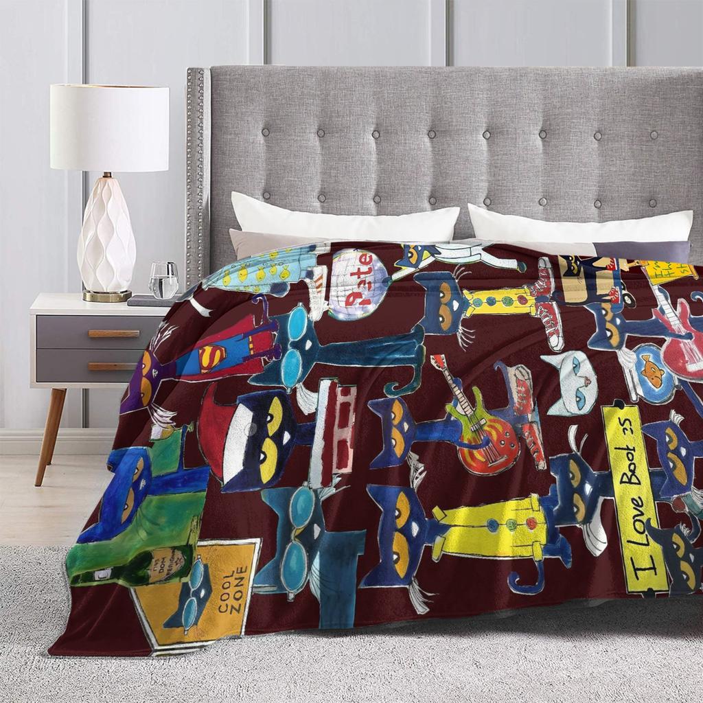 Pete The Cat I Love My White Shoes Cool Soft Blanket Plush Bedding Throws Aesthetic Couch Chair Flannel Bedspread Sofa Bed Cover
