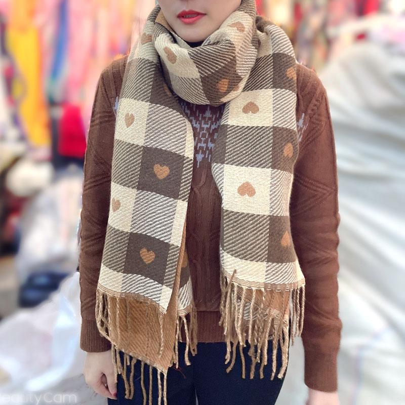 Autumn and winter scarves women's double-sided cashmere plaid love thickened high-end scarf versatile warm shawl factory