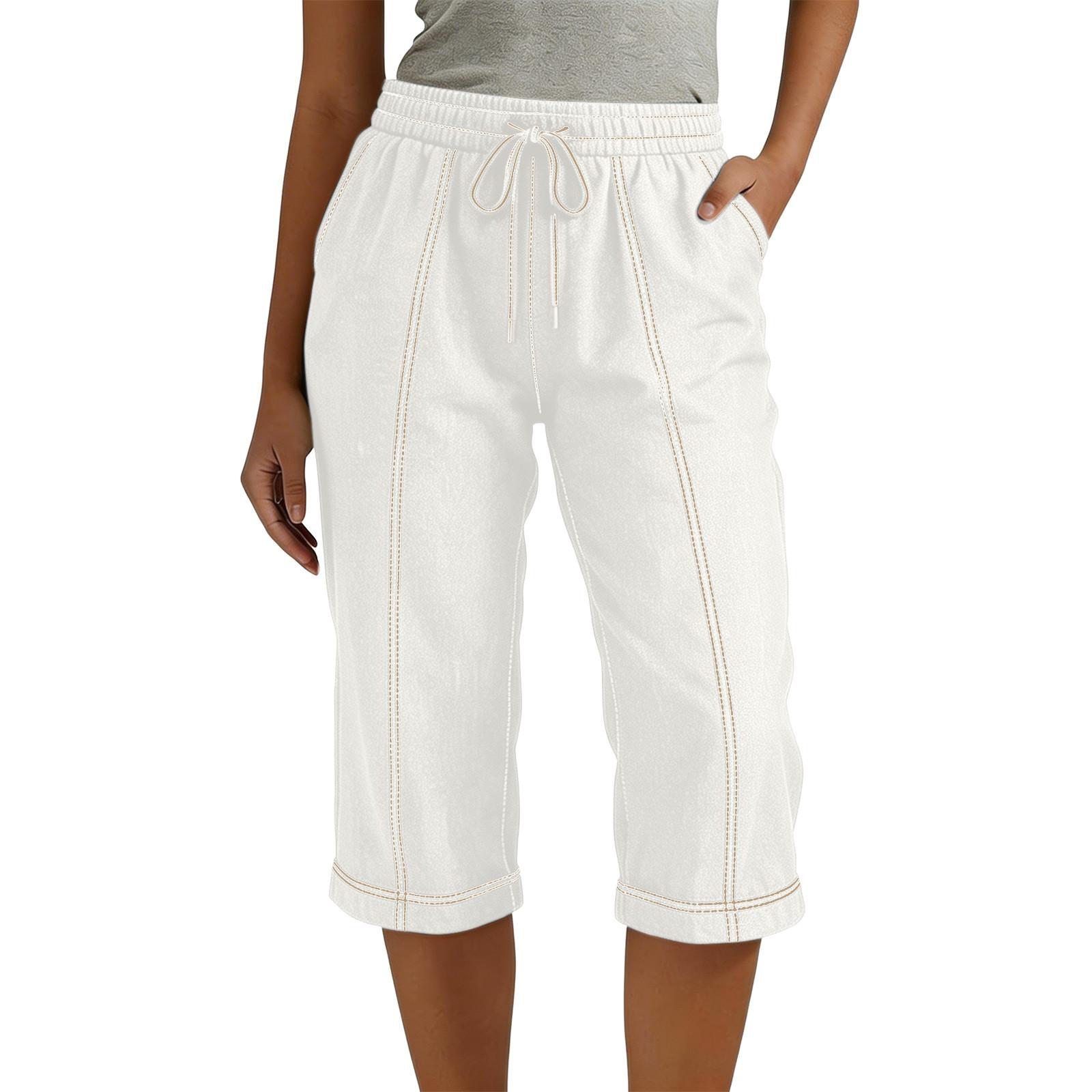 

Women s Fashion -Color Loose-Fit Tie-Waist Casual Cropped Pants XL білий