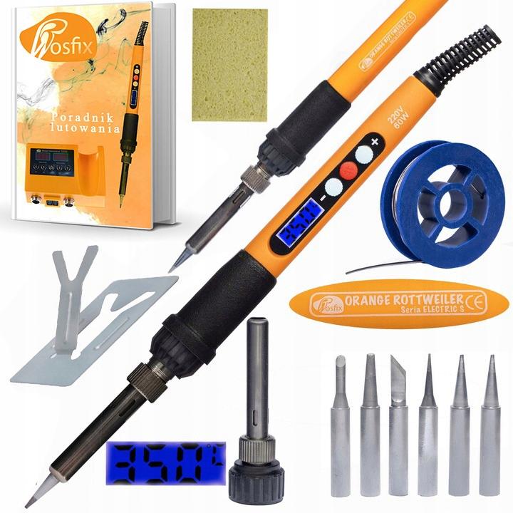 Rosfix SolderKit Pro 8in1 – 60W Lötset mit LCD | Entlötpumpe, Flussmittel, ESD-Pinzette, Kolophonium, Organizer | Für Elektronik und Service