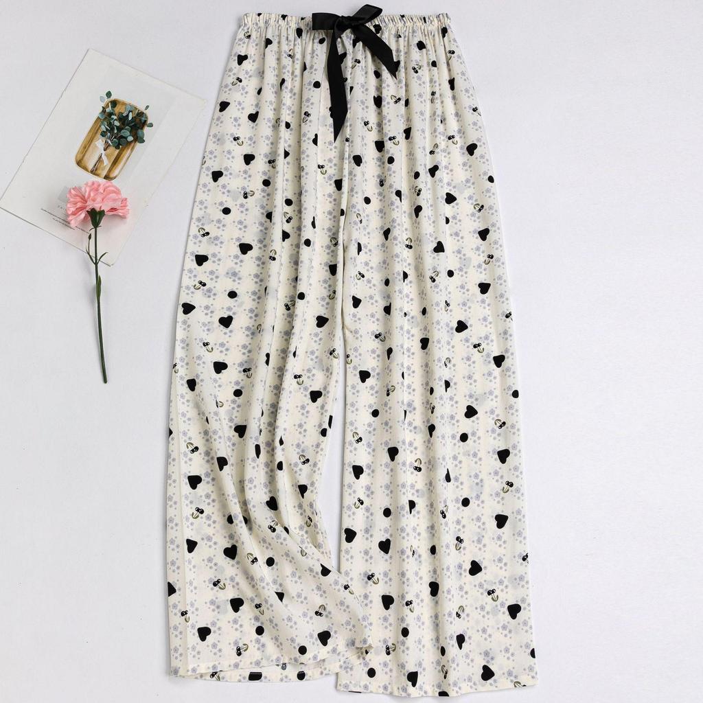 Women's Floral Cotton Silk Pajama Pants, Mosquito Repellent, Outdoor & Home Wear, Plus Size, Lightweight Summer Style.