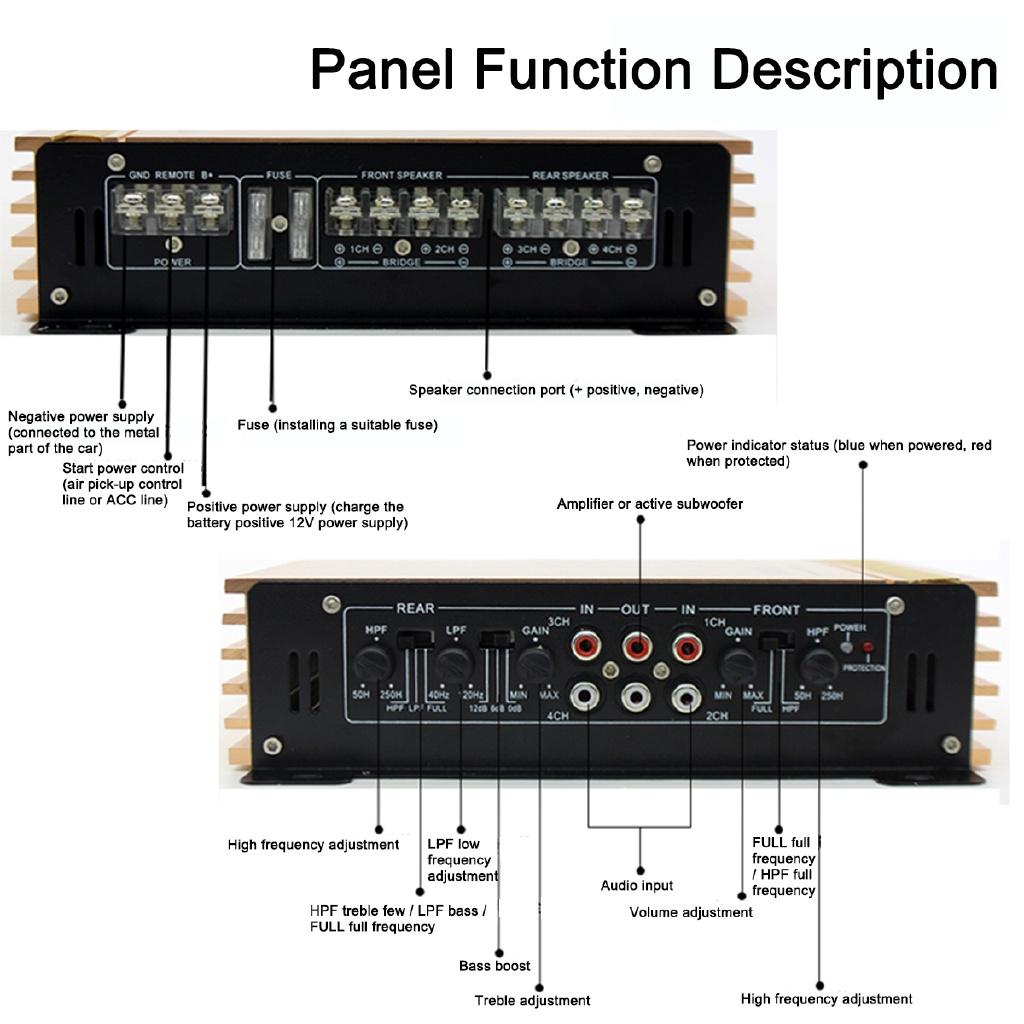 12V 4-kanals 4500W Bilstereo Forsterker Høy Effekt Bilforsterker Stereo Surround Lydtrohet Aluminiumlegering Subwoofer
