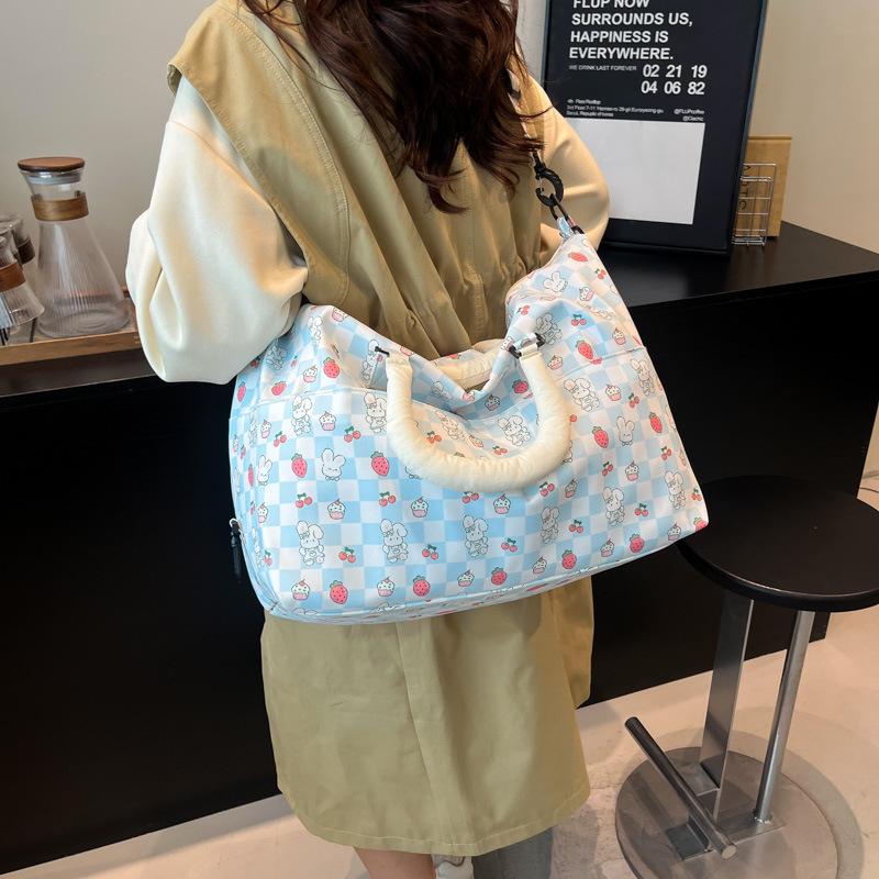 Cute Printed Large-capacity Travel Bag Can Be Set with Tie Rod Short-distance Duffel Bag, Student Accommodation Boarding Sports Fitness Bag
