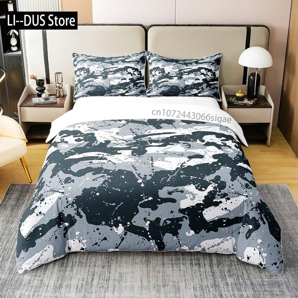 Camouflage Duvet Cover Set Abstract Soft Colors Pattern Decorative 3 Piece Bedding Set with 2 Pillow Sham Twin King Full Size