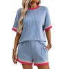 Summer New Women's Short-sleeved Shirt and Shorts Two-piece Color-blocked Set