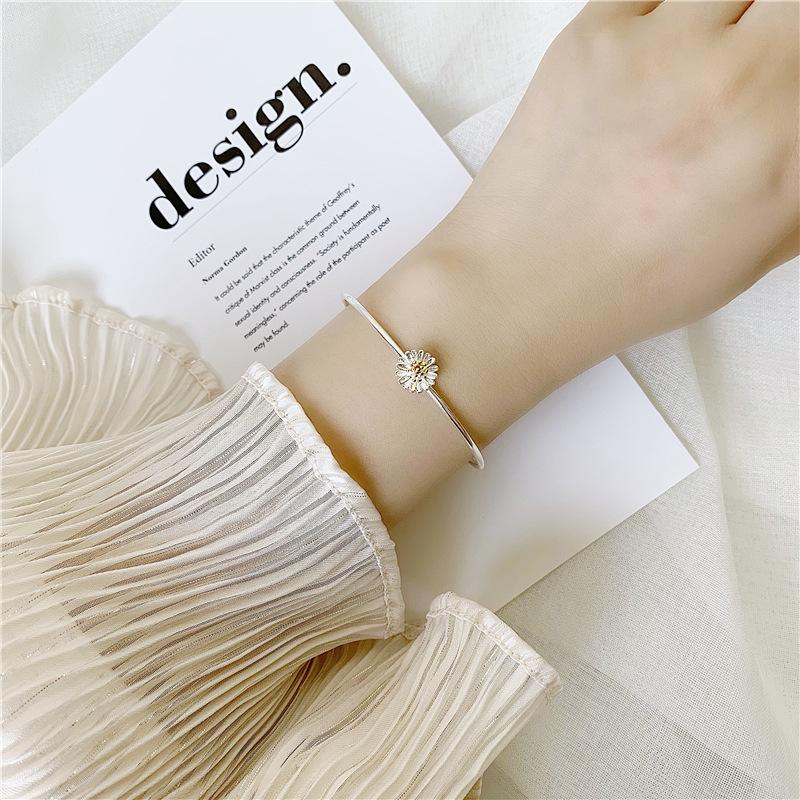 Buyee 925 Silver Flower Bangles Elegant Open Circle Bracelets for Women Fashion Party Fine Jewelry Simple Design