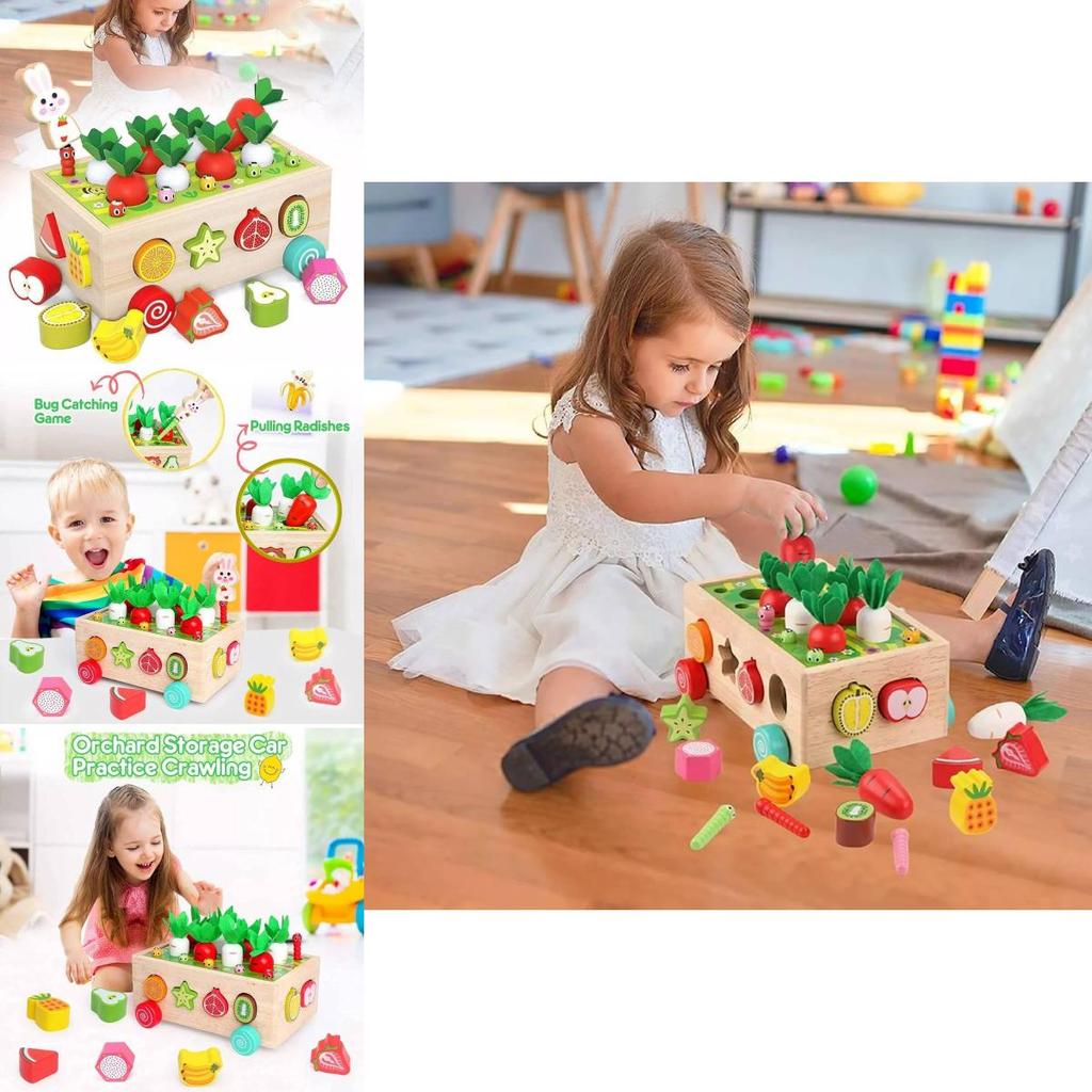 Colorful Educational Wooden Farm Fishing Shape Matching Car Toys For Kids