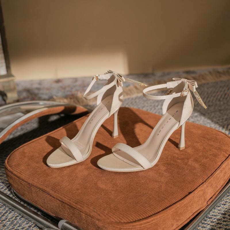 91119 Sandals Women's Stiletto 2025 Summer New Open-toe Fashion Versatile One-word Buckle Fairy Style High Heels