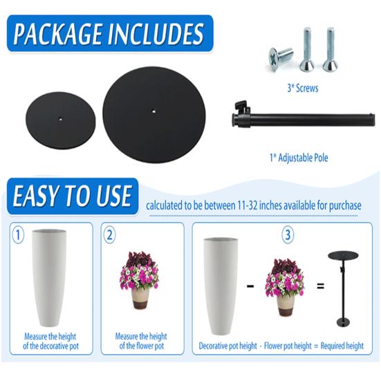 Adjustable Plant Risers for Inside Pots 11.4-19.6"/17-32" Planter Insert Filler for Large Pots Metal