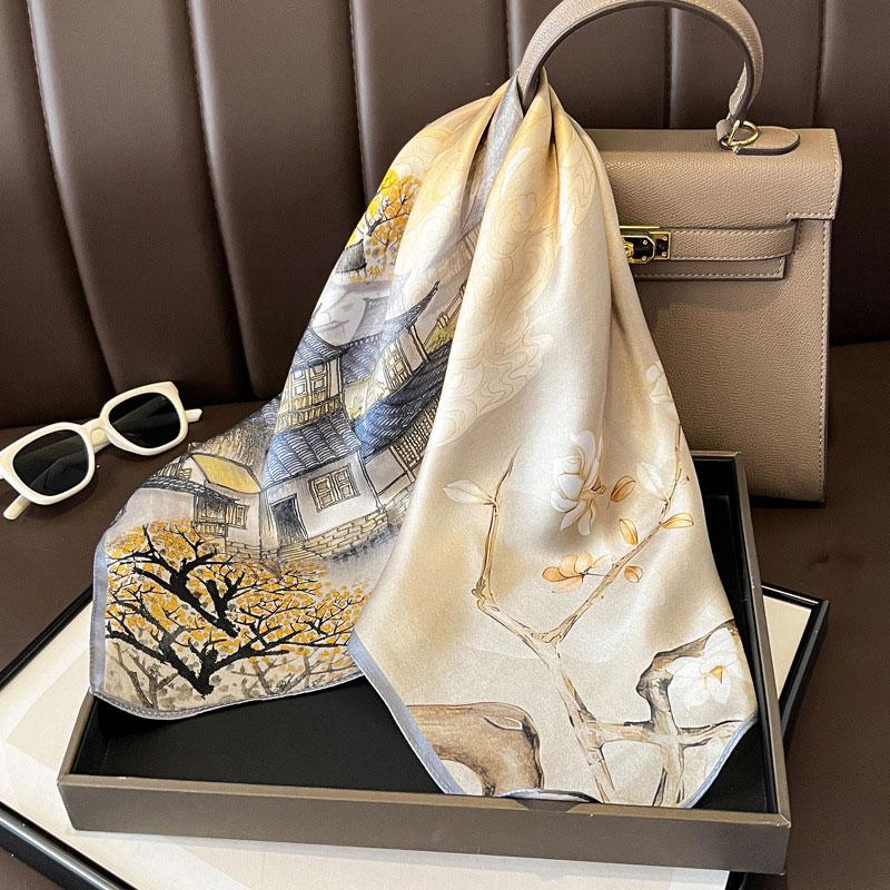 Square Scarf 100% Natural Silk  Women Hairband Foulard High Quality Bandana Scarfves Female Neckerchief Headkerchief Shawl Wrap