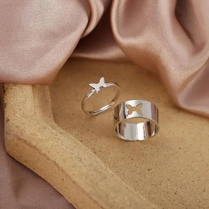 Summer Fashion Retro 2 Piece Butterfly Ring Set Creative Personality Punk Couple Jewelry Accessories for Women Creative Gifts