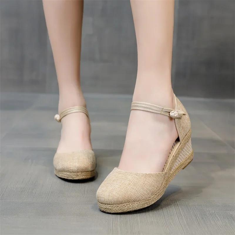 Heeled Sandals Women Wedges Espadrilles Summer Shoes Ladies Comfort Casual Closed Toe Sandal Pumps Heels Party Shoes Footwear