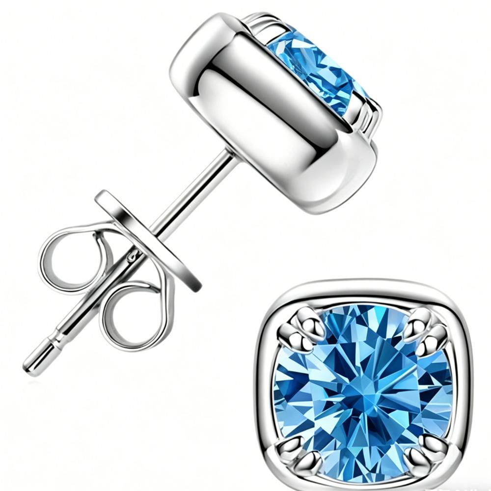 6.5mm 925 Sterling Silver Moissanite Stud Earrings For Women Simple Fashion Versatile Square Cut D VVS1 Exquisite Jewelry