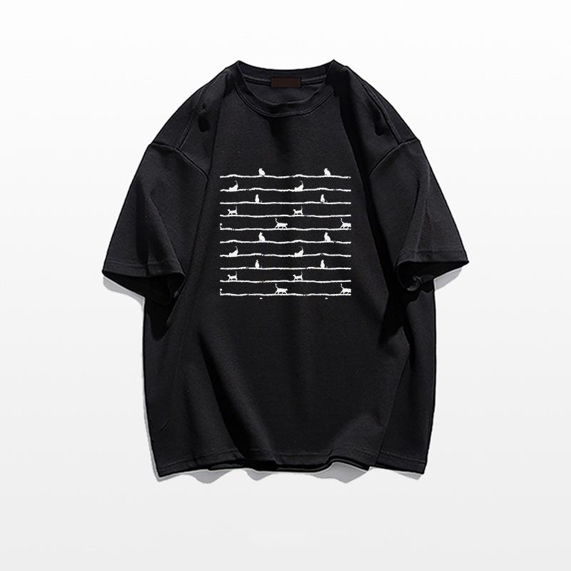 Women's Heavyweight Cotton Printed Short-Sleeve T-Shirt - 2025 Summer Collection, American Straight Shoulder, Loose Fit