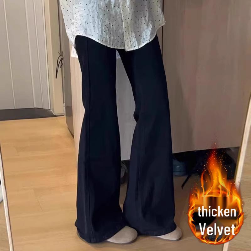 

Женские джинсы клеш с высокой талией на флисовой подкладке больших размеров - Зимние утягивающие брюки с широкими штанинами L