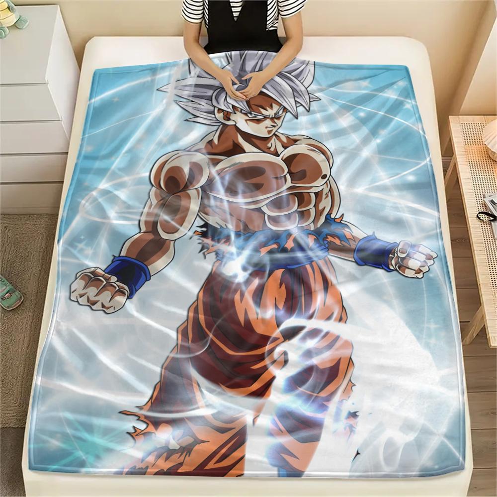 Cartoon Goku Pattern Flannel Blanket, High Quality Comfortable for All Seasons, Home Decor, Warmth and Comfort, Perfect for Gifts.