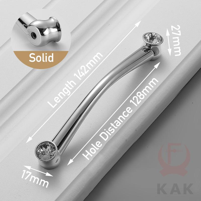 KAK Bright Chrome Furniture Handles Crystal Kitchen Cabinet Handle Zinc Alloy Wardrobe Door Pulls Solid Decorative Door Hardware