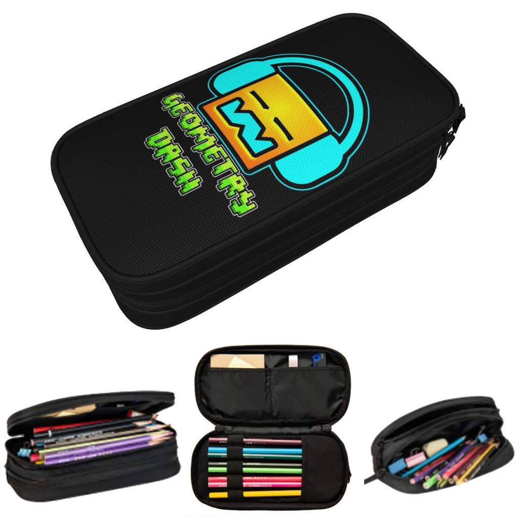 Geometry Dash Game Music Cute Geometric Pencil Case for Kids Gifts Pen Box Pencil Bag Stationery Supplies Pen Holder Bag