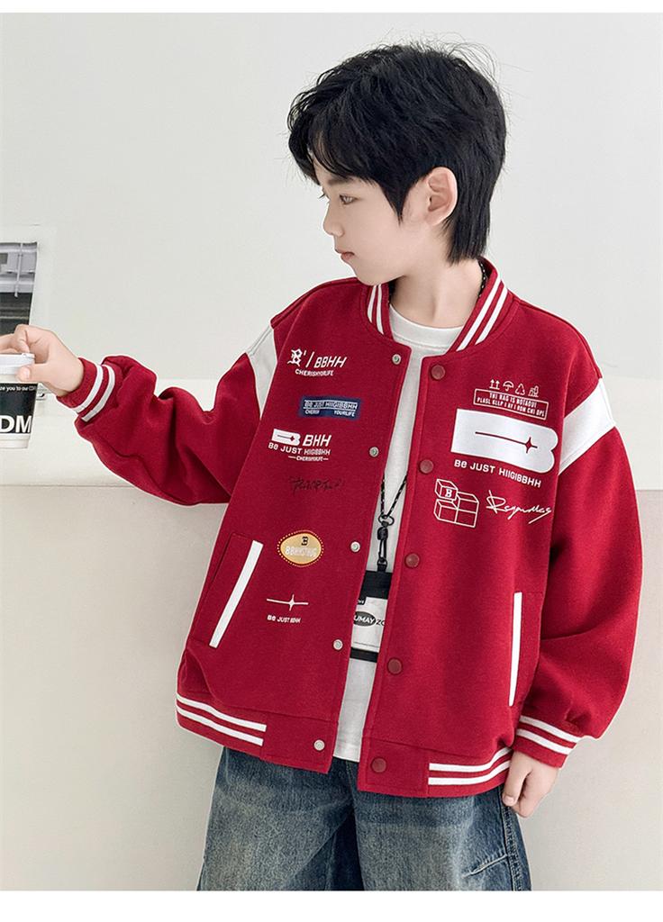 Boys' outerwear Spring and Autumn 2026 New Style Big Boys' Spring and Autumn Sportswear Children's Handsome Red Baseball Jacket