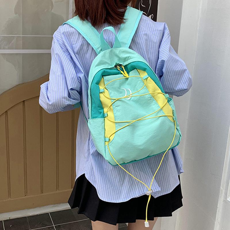 SCIONE New Fashion Backpack Japanese Style Stitching Contrast Drawstring Backpack Lightweight Sports Outdoor Travel Bag Student Schoolbag