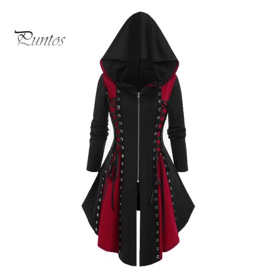 

Женское платье для косплея, готическое цветное платье на шнуровке, нерегулярный подол, с капюшоном и длинными рукавами, на молнии, фестивальное платье-миди на Хэллоуин 3XL чёрный