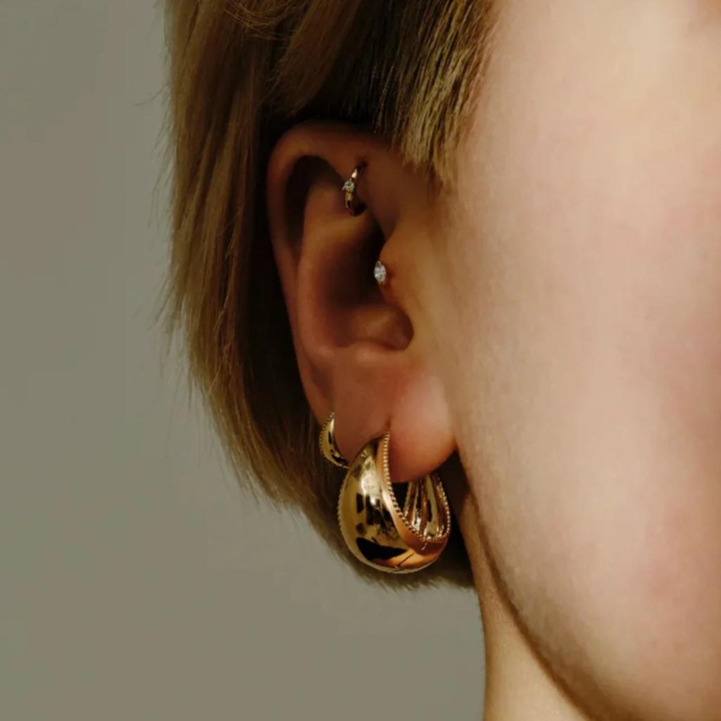 Hong Kong Style Metal Smooth Water Droplet Ring Earrings Ear Buckles Advanced Retro Cold Wind Temperament Fashion Versatile Earrings Women